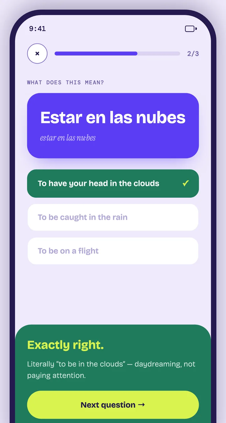 Multiple-choice check on Estar en las nubes